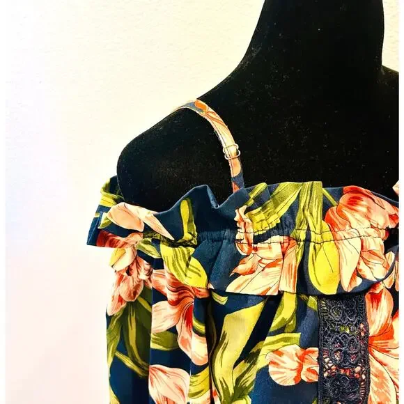 Blu Pepper Cold Shoulder Floral Dress Size M Tropical Off Shoulder Dress - Picture 8 of 17